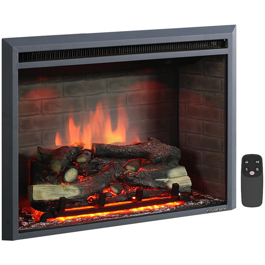 Western Electric Fireplace Insert with Fire Crackling Sound, Remote Control, 750/1500W, Black, 29 59/64 Inches Wide, 23 3/16 Inches High