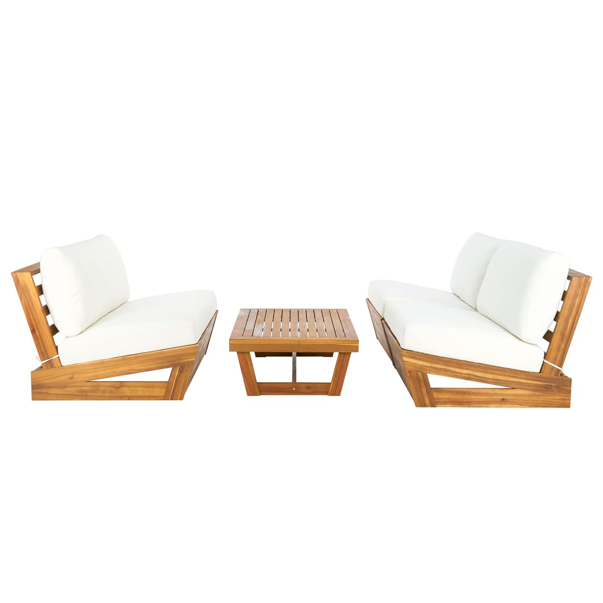 SAFAVIEH Outdoor Patio Furniture - Dune 4-Piece Set - Sand & Beige - Acacia Wood - Modern, Conversation Set with Detachable Cushion Covers - Ideal for Patio, Deck, Porch, Backyard (PAT9515A-KIT3)