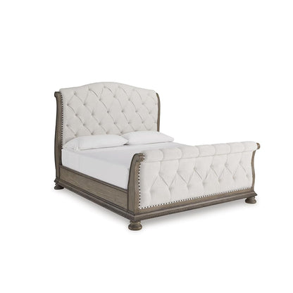 Upholstered Sleigh Bed Frame in Light Brown