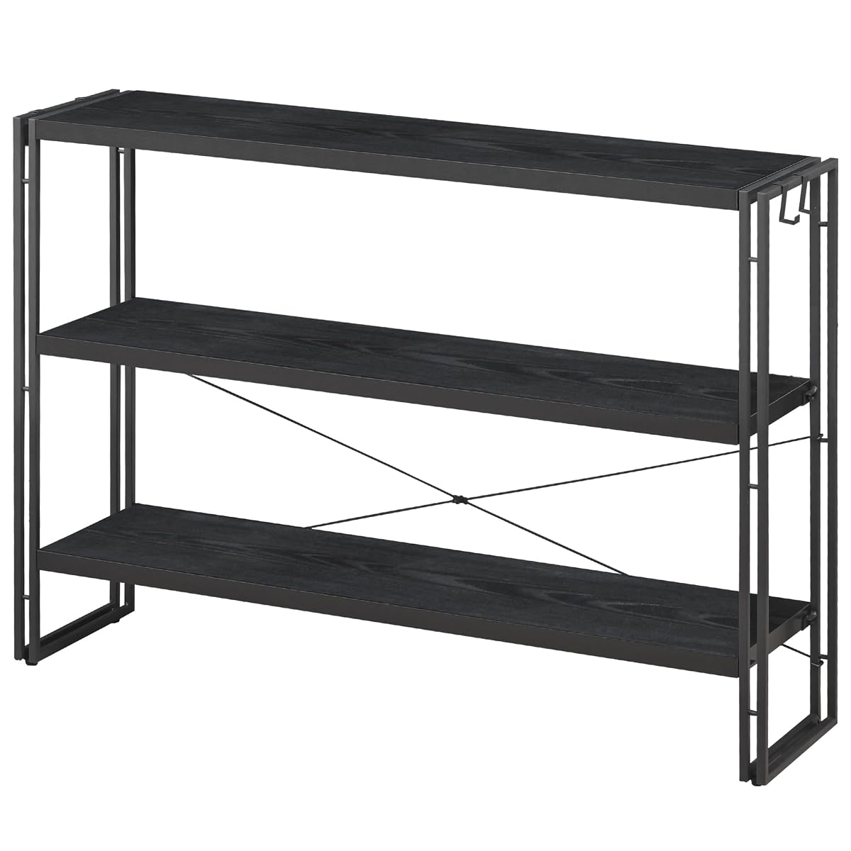 Bookshelf, 3-Tier Industrial Bookcase, Black Open Book Shelf, Freestanding Horizontal Bookshelves with Metal Frame
