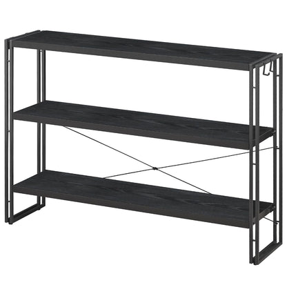 Bookshelf, 3-Tier Industrial Bookcase, Black Open Book Shelf, Freestanding Horizontal Bookshelves with Metal Frame