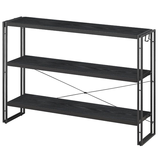 Bookshelf, 3-Tier Industrial Bookcase, Black Open Book Shelf, Freestanding Horizontal Bookshelves with Metal Frame