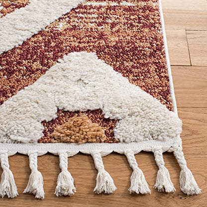 SAFAVIEH Moroccan Tassel Shag Collection Area Rug - 5'3" x 7'6", Rust & Ivory, Boho Design, Non-Shedding & Easy Care, 2-inch Thick Ideal for High Traffic Areas in Living Room, Bedroom (MTS664P)