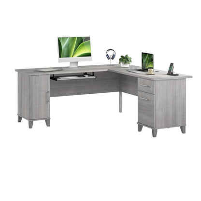 72-Inch L-Shaped Desk with Storage, Corner Computer Office Desk with File and Box Drawers, Home Office Workstation with Storage Cabinet, Somerset Collection, Platinum Gray