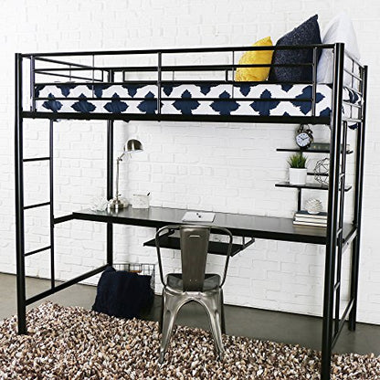 Timothee Urban Industrial Twin Over Workspace Metal Bunk Bed, Twin Size, Black