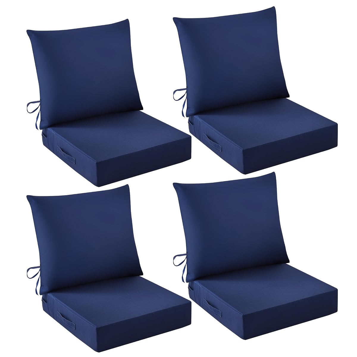 Outdoor Chair Cushions, 24 x 24 Inch Outdoor Cushion for Patio Furniture, Patio Chair Cushion, Waterproof & Fade Resistant Deep Patio Furniture Cushions Set with Handle and Ties, Navy Blue (Set of 4)