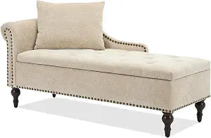 Velvet Chaise Lounge with Storage & Left Armrest,Brown, view 2