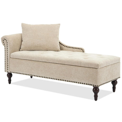 Velvet Chaise Lounge with Storage & Left Armrest,Brown