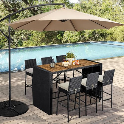 7 Piece Patio Dining Set Outdoor Acacia Wood Bar Table and Chairs, view 4