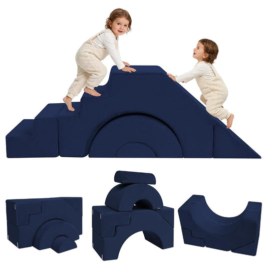 Modular Kids Sofa, Foam Couch Sofa with Slide & Stair Design, Convertible Kids Couch for Playroom, Sectional Child Furniture for Bedroom Living Room, Navy
