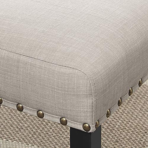 Roundhill Furniture Biony Tan Fabric Dining Chairs with Nailhead Trim, Set of 2, Brown, Tan Biony Fabric Dining Bench with Nailhead Trim, Tan
