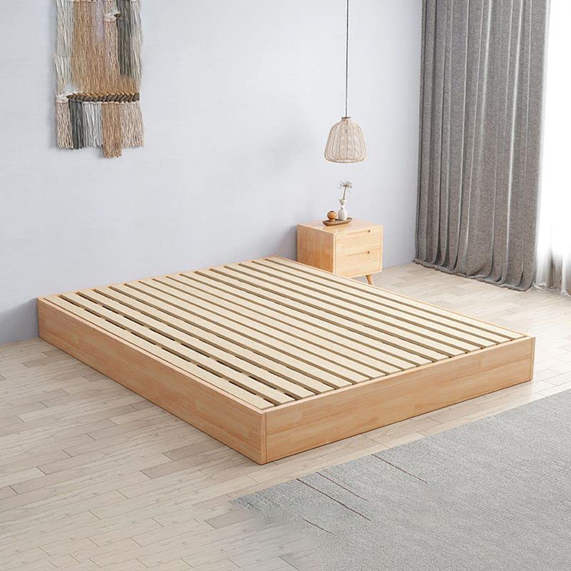 Bed Frame Without Headboard, Scandinavian Solid Wood Platform Bed Frame Wood Slat Support (Mattress Not Included) for Bedroom Home Farmhouse- California King Wood