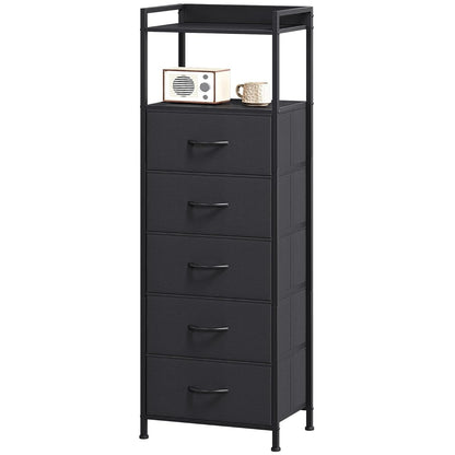 Tall Dresser for Bedroom, 5 Drawers Nightstand Vertical Storage Tower Unit, Night Stand Furniture with Fabric Drawer Organizer in Bedside Hallway, Entryway, Kids Room, Closet, Black
