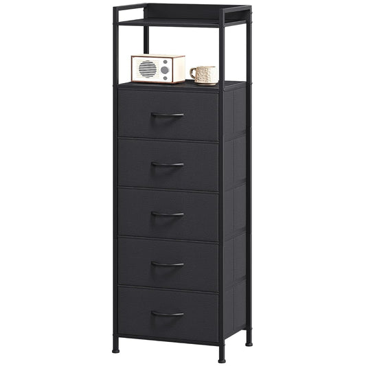 Tall Dresser for Bedroom, 5 Drawers Nightstand Vertical Storage Tower Unit