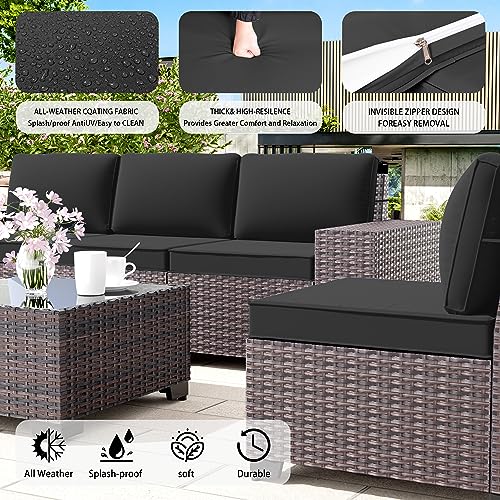 12 PCS Outdoor Patio Furniture Set,Outdoor Sectional Furniture All Weather PE Rattan Wicker Patio Conversation Set with 2 Coffee Tables and 10 Thickened Cushions,Black