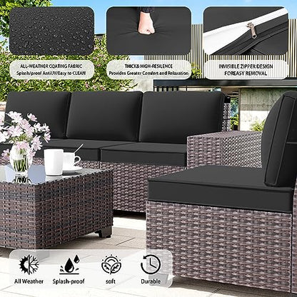 12 PCS Outdoor Patio Furniture Set,Outdoor Sectional Furniture All Weather PE Rattan Wicker Patio Conversation Set with 2 Coffee Tables and 10 Thickened Cushions,Black