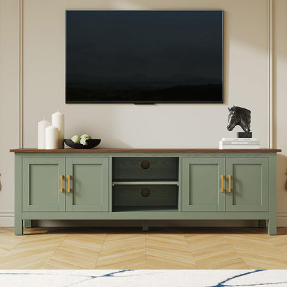 63" TV Stand, Farmhouse Entertainment Center with Storage，Green