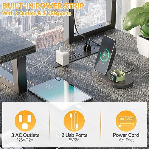 Small L Shaped Desk Gaming Desk with LED Lights & Power Outlets, view 5