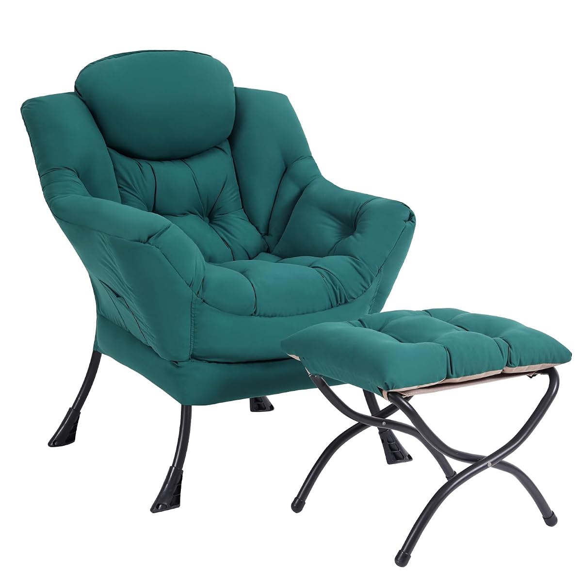 Lazy Chair with Ottoman, Modern Accent Chair Contemporary Sofa Chair with Armrests, Reading Chair and Folding Footstool Set for Living Room, Bedroom, Office