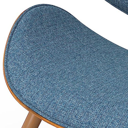 Marana Dining Chairs - Upholstered Bentwood Back and Linen-Style Fabric Kitchen Chair in Denim Blue, Mid-Century Modern Ergonomic Dining Room Seating with Contoured Seat and Beech Wood Legs