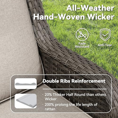 Patio Chairs Set of 2, Outdoor Wicker Patio Furniture Set with Thickened Olefin Cushions, High Back and Deep Seating, Wide Curved Armrest Hand-Woven PE Rattan for Porch, Deck, Beige