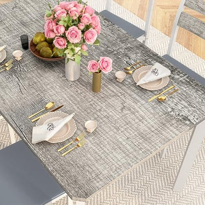 Dining Table Set for 4, 43.3" Dining Room with 4 Upholstered PU Leather Chairs, Modern Wood Table and Chairs Set, 5-Piece Dinette Breakfast Nook, Small Places, Grey