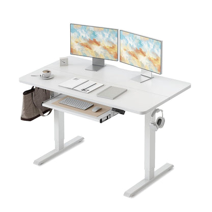 Standing Desk with Keyboard Tray, 48 x 24 Inch Adjustable Height Sit Stand Desk with Memory Presets for Home Office, Ergonomic Computer Workstation, White