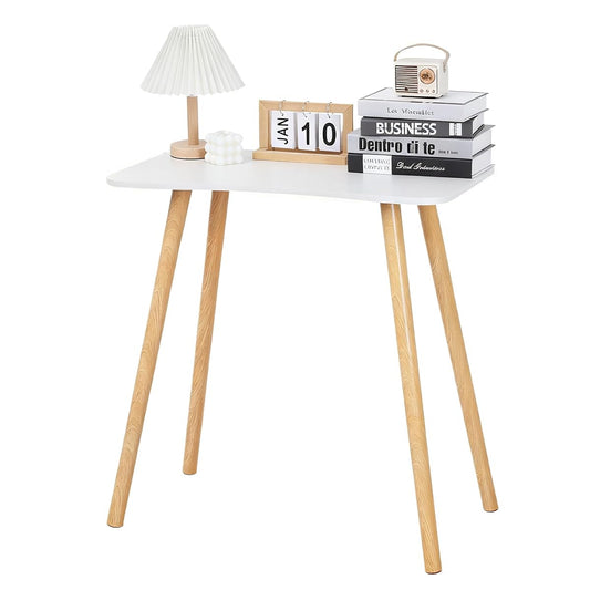 White Side Table, Small Table Stand for Living Room Bedroom Office, Modern Solid Wood End Accent Table with Spacious Desktop