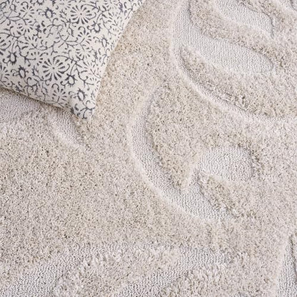 SAFAVIEH Florida Shag Collection Runner Rug - 2'3" x 7', Creme & Creme, Scroll Design, Non-Shedding & Easy Care, 1.2-inch Thick Ideal for High Traffic Areas in Living Room, Bedroom (SG468-1111)