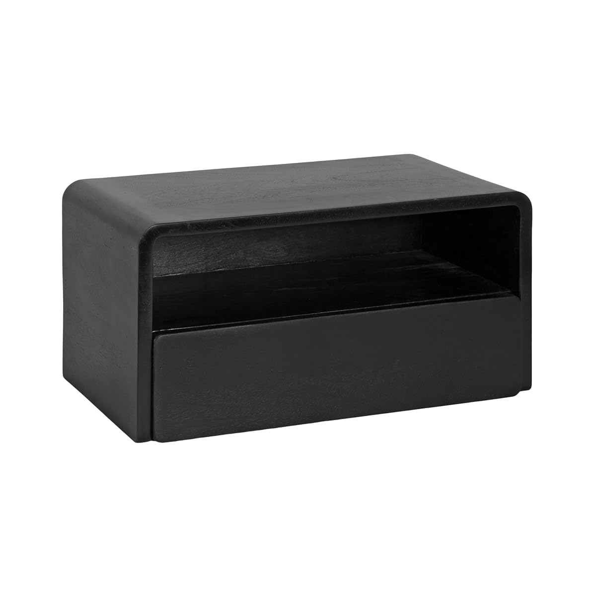 Kato Modern Wood Floating Side Table with Drawer, 18 x 10 x 9, Black, Contemporary Wooden Floating Nightstand for Bedroom Bedside Table