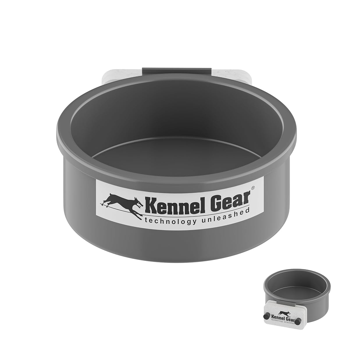Dog Crate Water Bowl No Spill, 20oz Food-Grade Polypropylene Feeder (Grey)