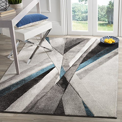 SAFAVIEH Area Rug 8x10 - Hollywood Collection - Large - Grey & Teal, Mid-Century Modern Design, Non-Shedding & Easy Cleaning, Ideal for Living Room, Bedroom, Office, Dining Space (HLW710D)