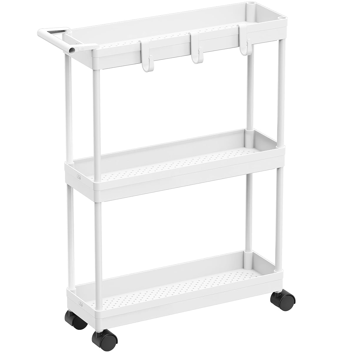 3-Tier Slim Rolling Cart w/Handle 5.5" Wx27.5 H, White