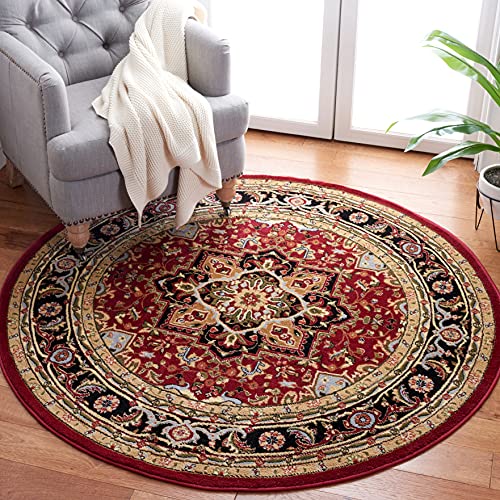 SAFAVIEH Lyndhurst Collection Area Rug - 3'3" Round, Red & Black, Traditional Oriental Design, Non-Shedding & Easy Care, Ideal for High Traffic Areas in Living Room, Bedroom (LNH330B)