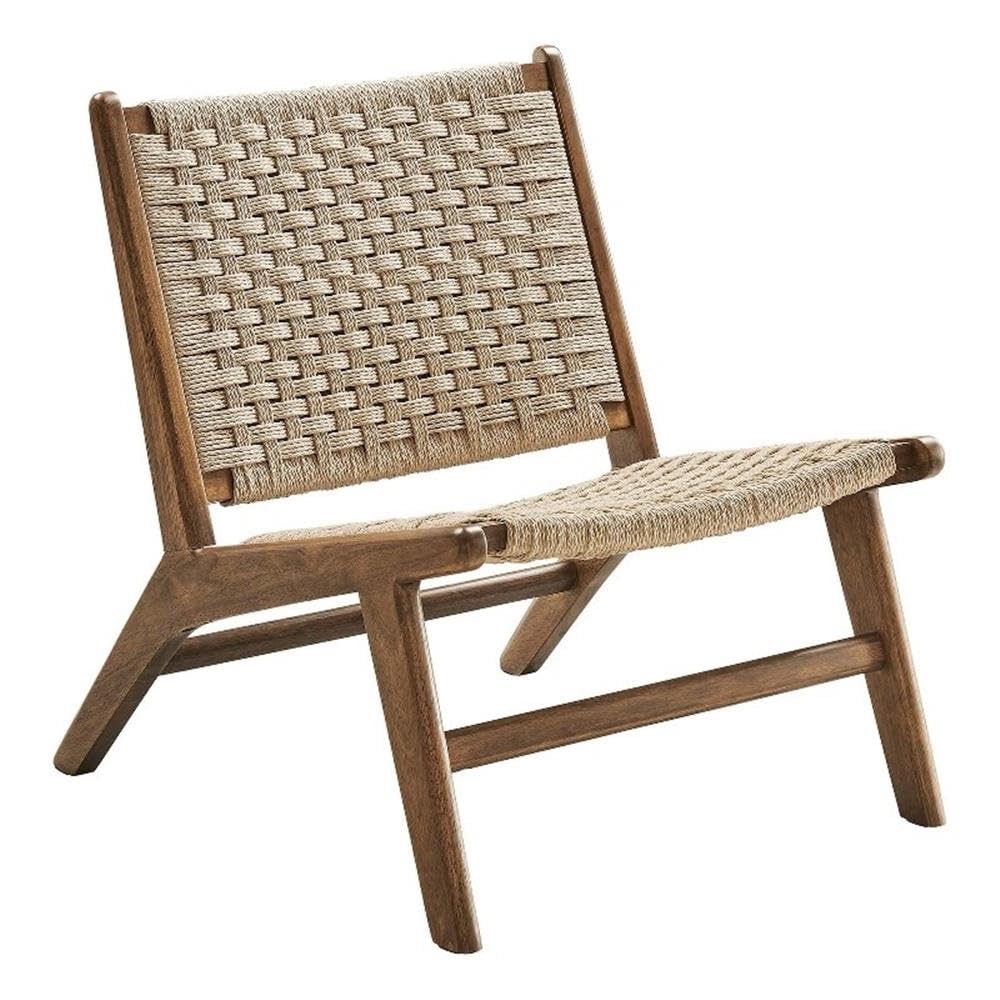 Saoirse Woven Rope Wood Accent Lounge Chair in Walnut Natural