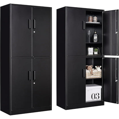 Metal Storage Cabinet with 3 Adjustable Shelves and 4 Doors