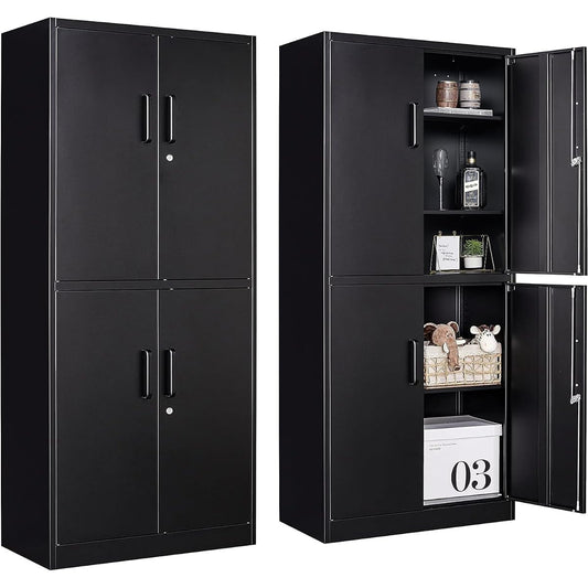Metal Storage Cabinet with 3 Adjustable Shelves and 4 Doors