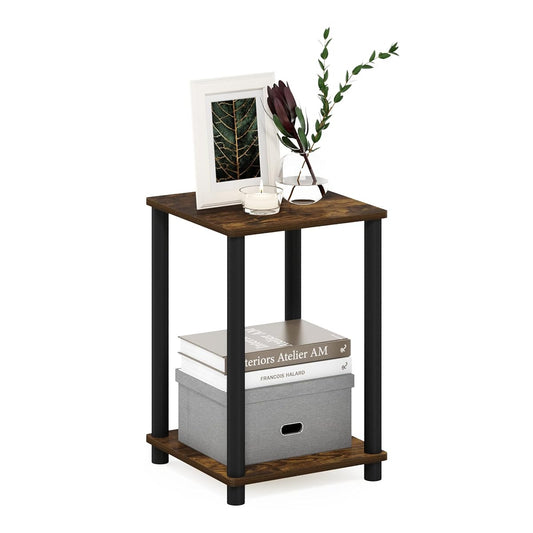 TURN-N-TUBE Side Table, 2-Tier Modern Square End Table with Open Shelf, Toolless Night Stand, Bedside Table, for Living Room, Bedroom, Amber Pine