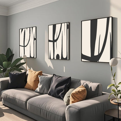 VARUFLY Black and White Abstract Wall Art for Living Room, Framed Canvas Pictures Wall Decor, Set of 3 Piece Modern Minimalist Art Work Painting for Home Office Guest Room 16“X 24”