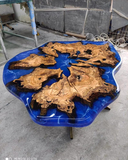 Customized Resin Epoxy Round Table Top, Blue Ocean River Look, Coffee Table Design, Resin Table, Luxury Decor Table, Walnut Table, Wooden Resin Table, (Without Stand, 46 x 46 Inches)