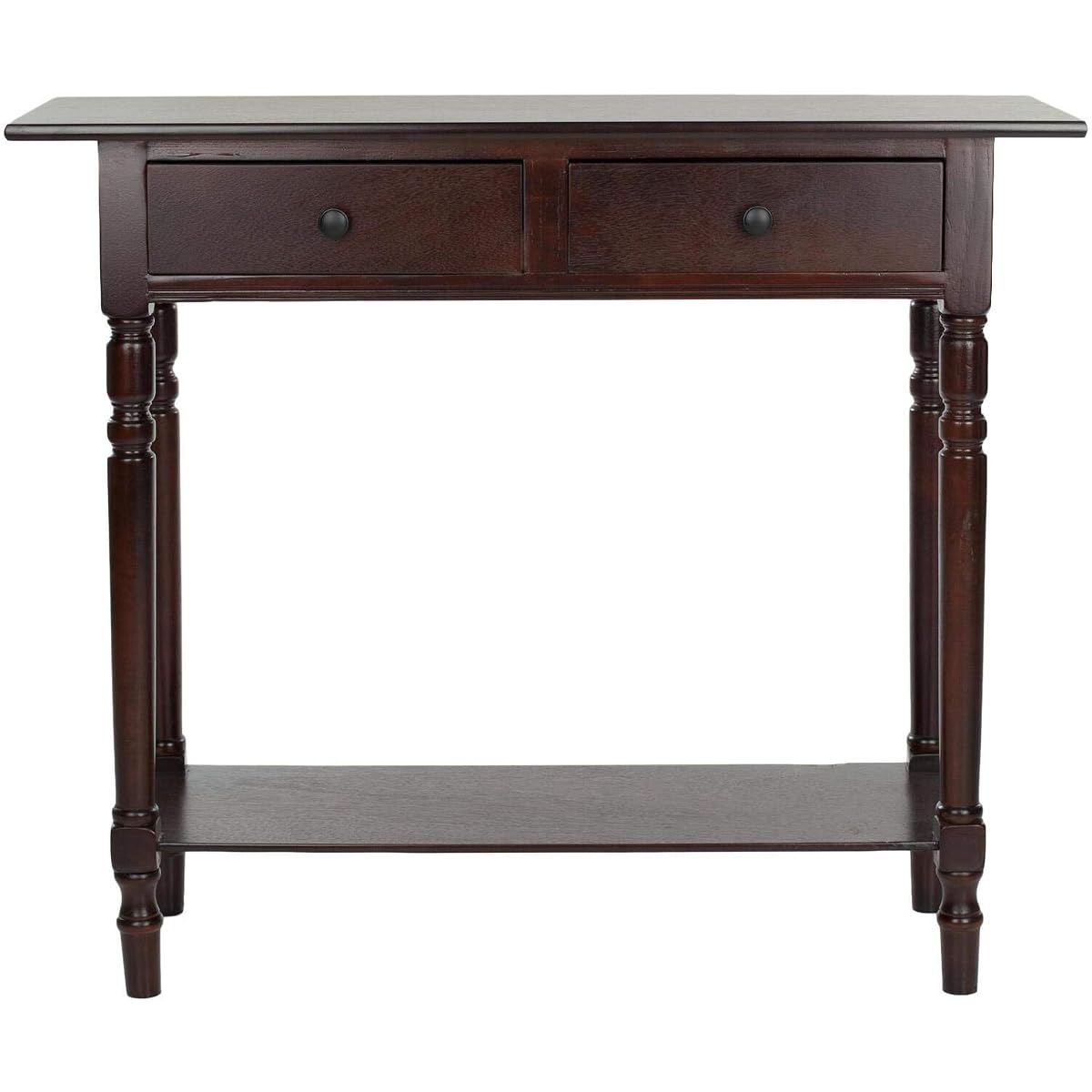 SAFAVIEH Home Collection – Rosemary Dark Cherry Console Table with Drawers & Shelf, Classic Contemporary Storage Console, Turned Leg Design (AMH5705D)