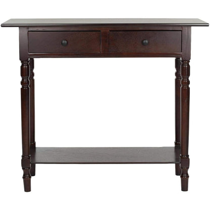 SAFAVIEH Home Collection – Rosemary Dark Cherry Console Table with Drawers & Shelf, Classic Contemporary Storage Console, Turned Leg Design (AMH5705D)