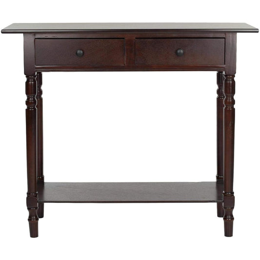 SAFAVIEH Home Collection – Rosemary Dark Cherry Console Table with Drawers & Shelf, Classic Contemporary Storage Console, Turned Leg Design (AMH5705D)
