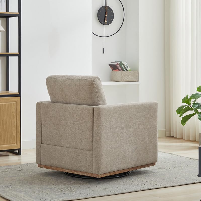 Swivel Accent Chair, 360 Degree Square Swivel Chair for Living Room, Mid Century Modern Upholstered Barrel Chair,Comfy Sofa Armchairs for Bedroom,Nursery,Chenille, Taupe