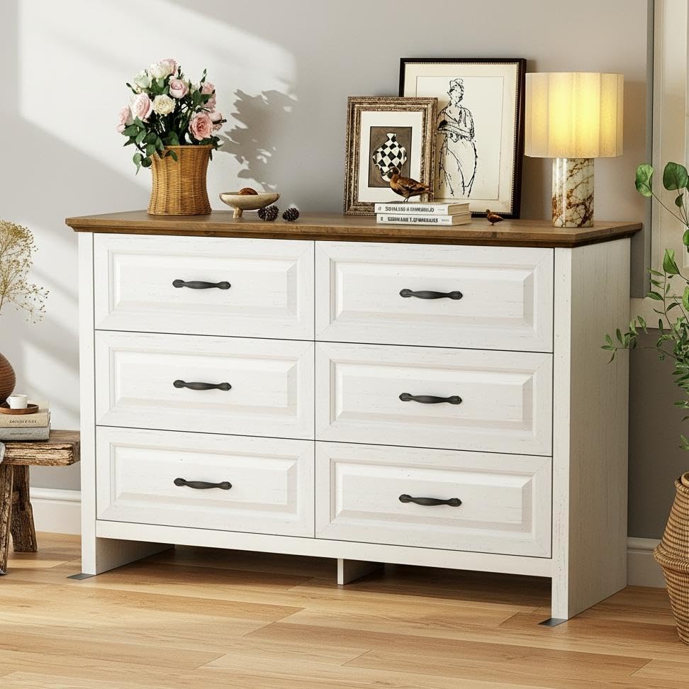 Farmhouse 6 Drawer Dresser, Wood Chest of Drawers with Natural Texture, view 5