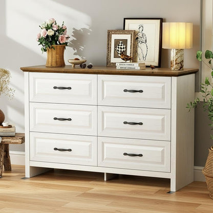 Farmhouse 6 Drawer Dresser, Wood Chest of Drawers with Natural Texture, view 5