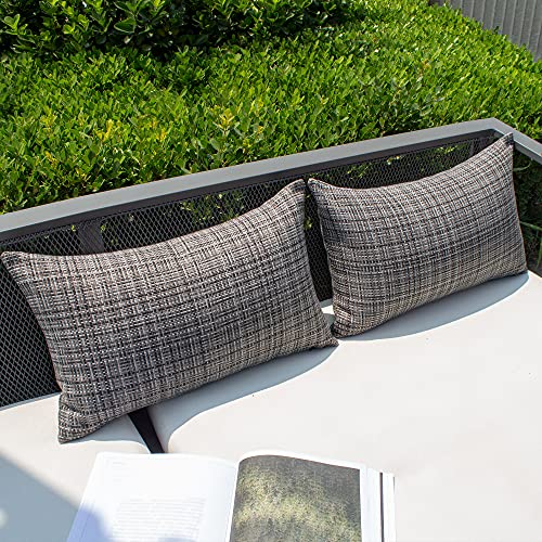 Kevin Textile Pack of 2 Decorative Outdoor Waterproof Throw Pillow Covers Lumbar Pillowcases Modern Cushion Cases for Patio Couch Bench 12 x 20 Inch Grey