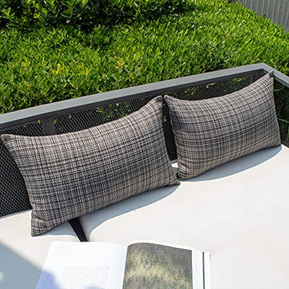 Kevin Textile Pack of 2 Decorative Outdoor Waterproof Throw Pillow Covers Lumbar Pillowcases Modern Cushion Cases for Patio Couch Bench 12 x 20 Inch Grey