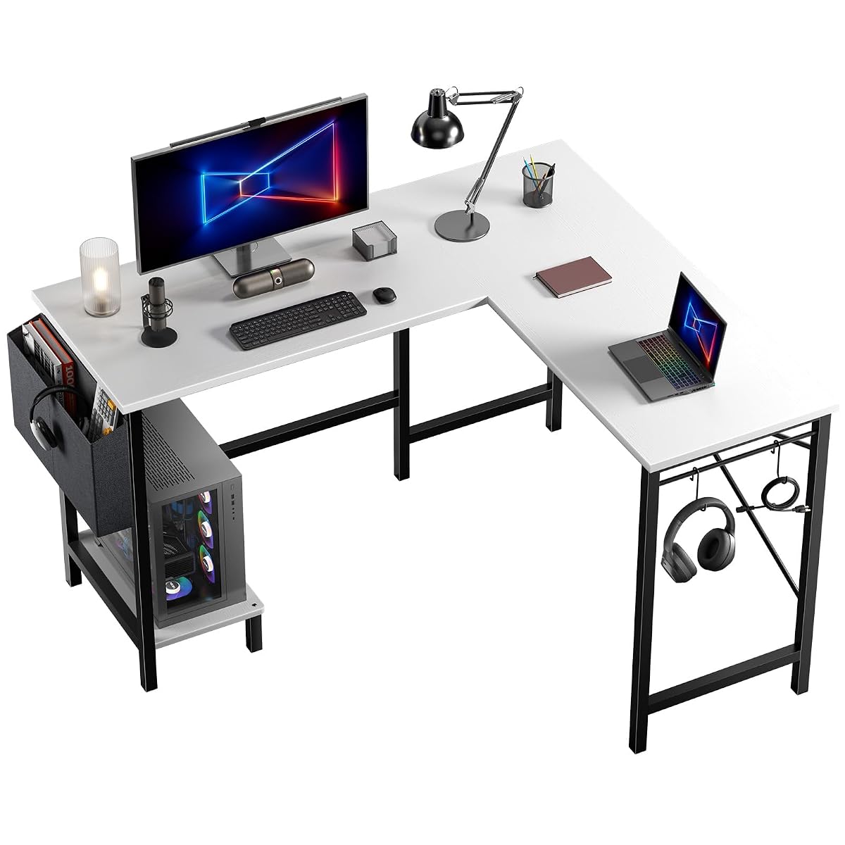 L Shaped Computer Gaming Desk with PC Stand for Home Office