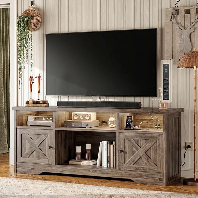 TV Stand for 65 Inch TV, Entertainment Center, Gray Oak